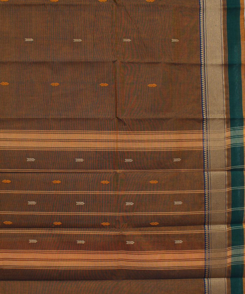 Brown cotton handwoven chettinadu saree