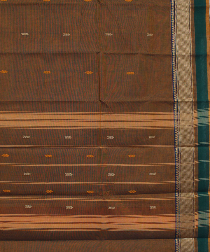 Brown cotton handwoven chettinadu saree
