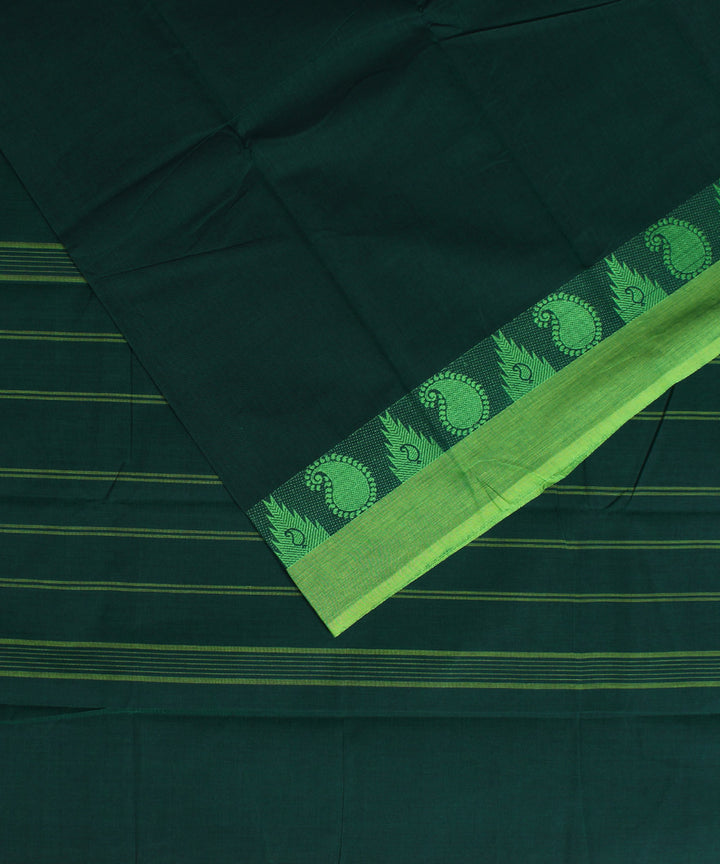 Green lime green border cotton handwoven chettinadu saree