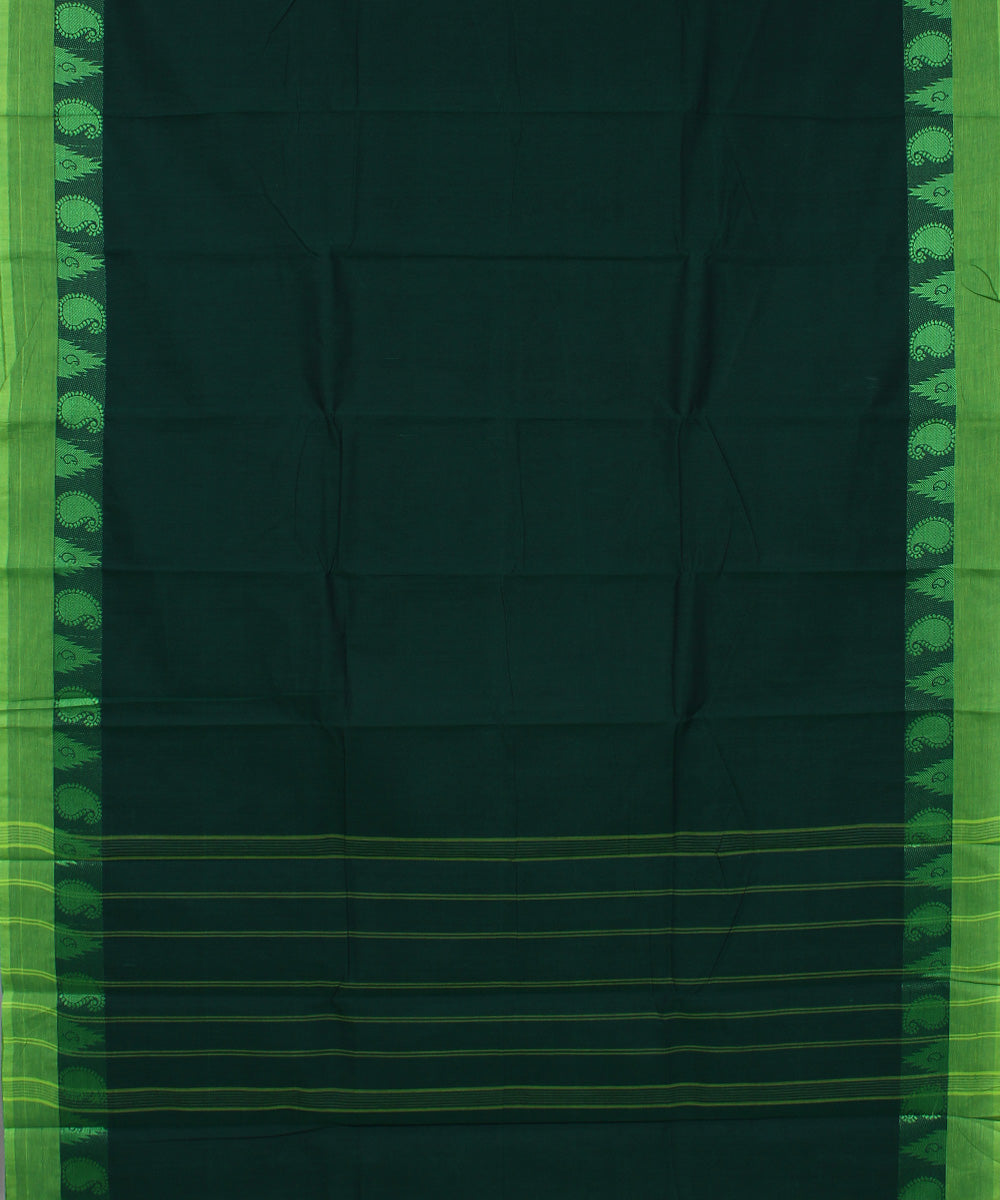 Green lime green border cotton handwoven chettinadu saree