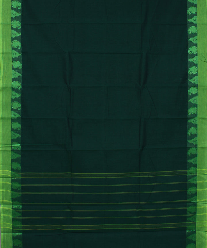 Green lime green border cotton handwoven chettinadu saree