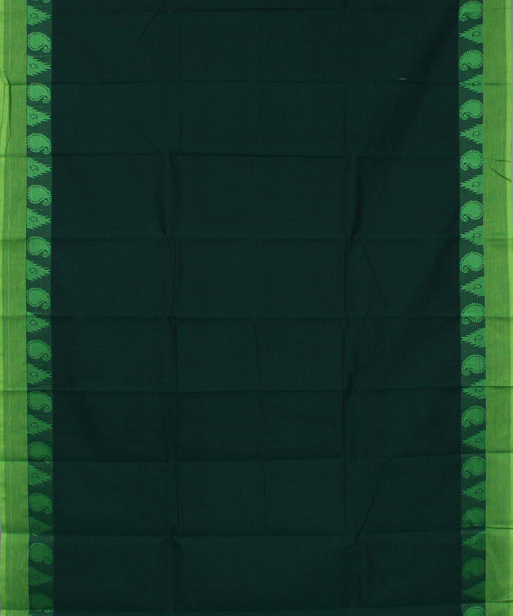 Green lime green border cotton handwoven chettinadu saree