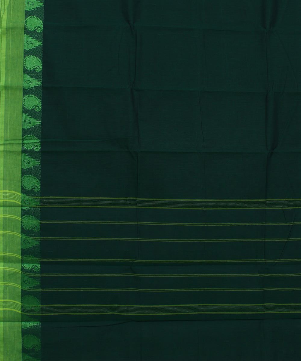 Green lime green border cotton handwoven chettinadu saree