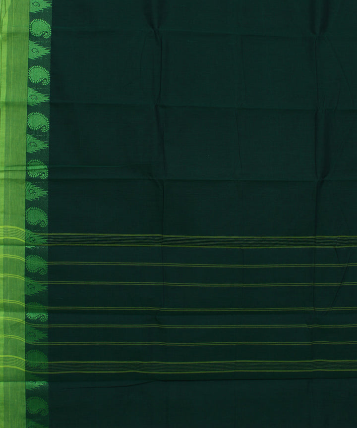 Green lime green border cotton handwoven chettinadu saree
