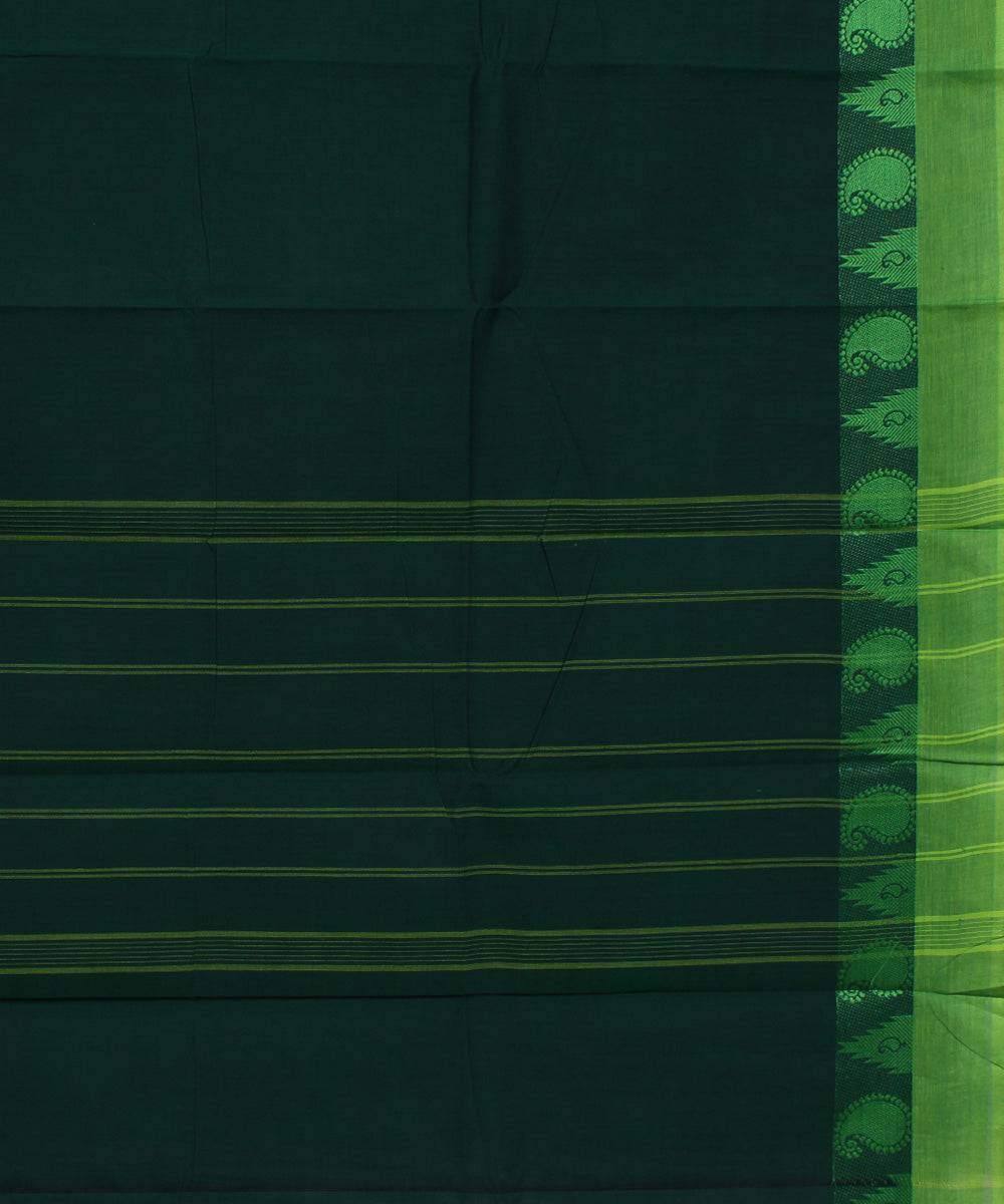 Green lime green border cotton handwoven chettinadu saree