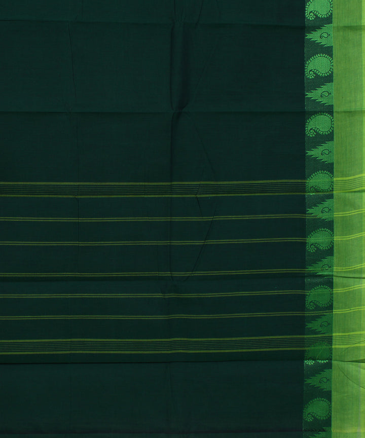 Green lime green border cotton handwoven chettinadu saree