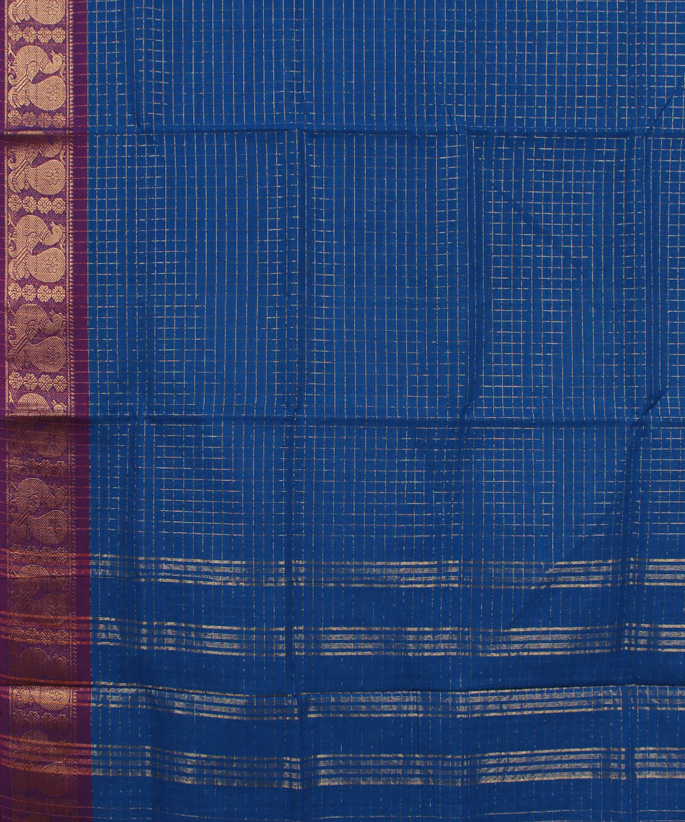 Blue purple border cotton handloom chettinadu saree