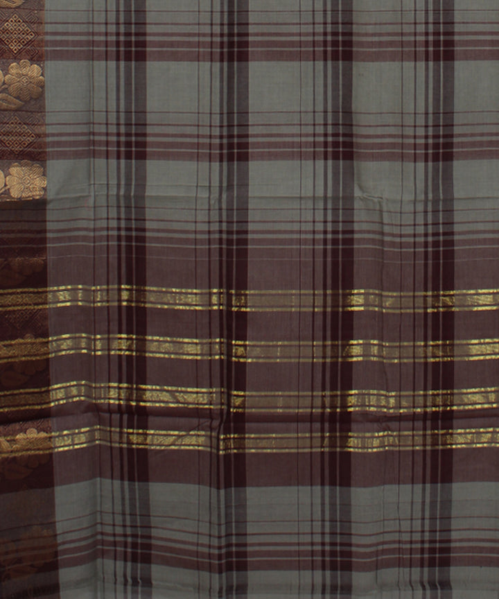 Grey broad checks cotton handwoven chettinadu saree