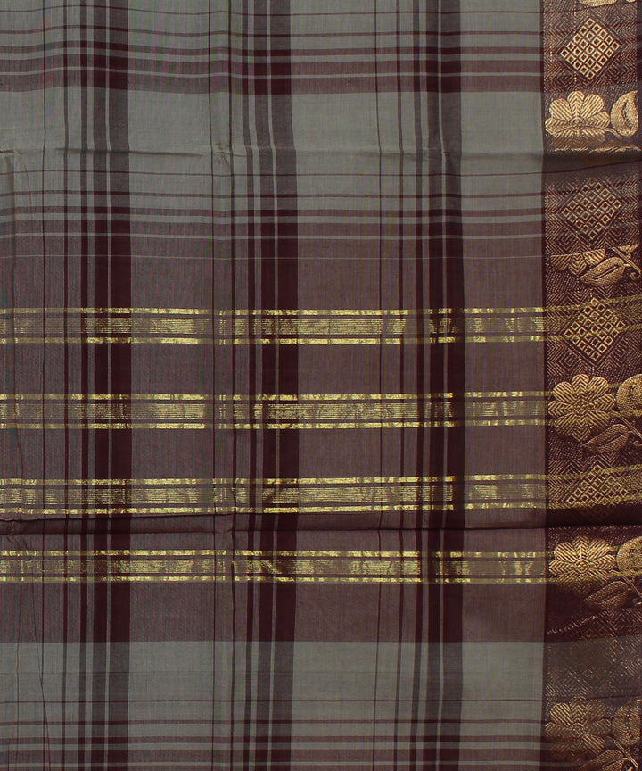 Grey broad checks cotton handwoven chettinadu saree