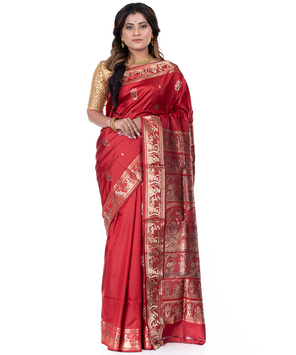 Maroon handwoven baluchari silk saree