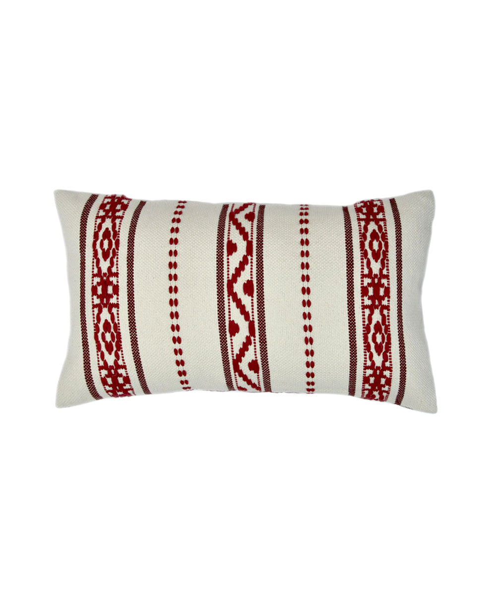 White maroon handwoven cotton cushion cover