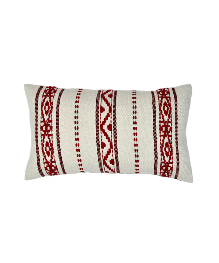 White maroon handwoven cotton cushion cover