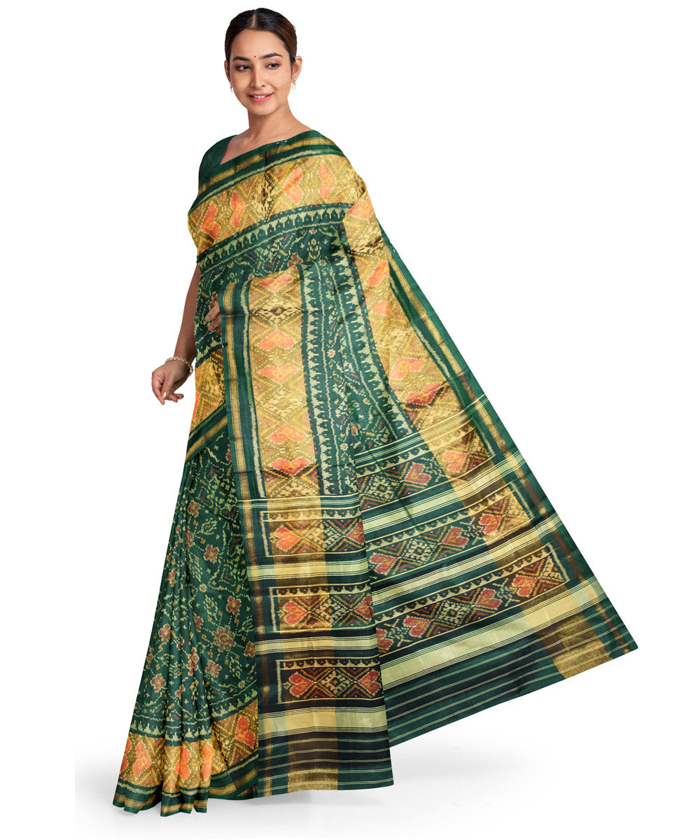 Dark green silk handloom patola saree