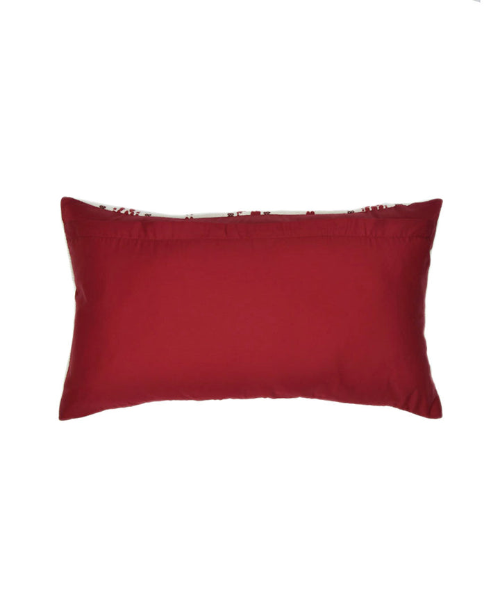 White maroon handwoven cotton cushion cover