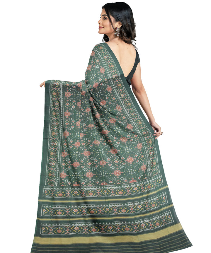 Dark green hand loom cotton patola saree