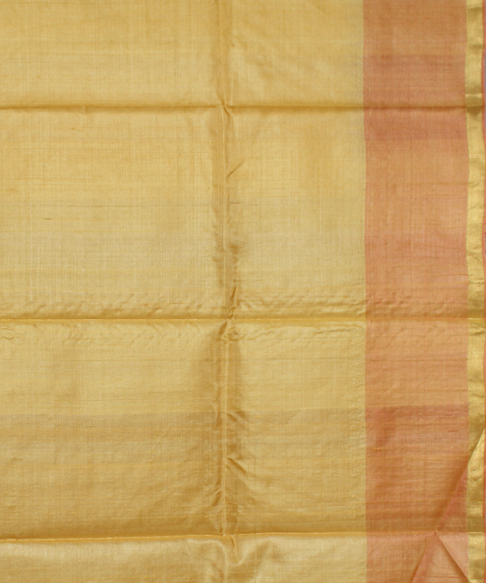 Yellow pink handwoven kosa tussar silk saree