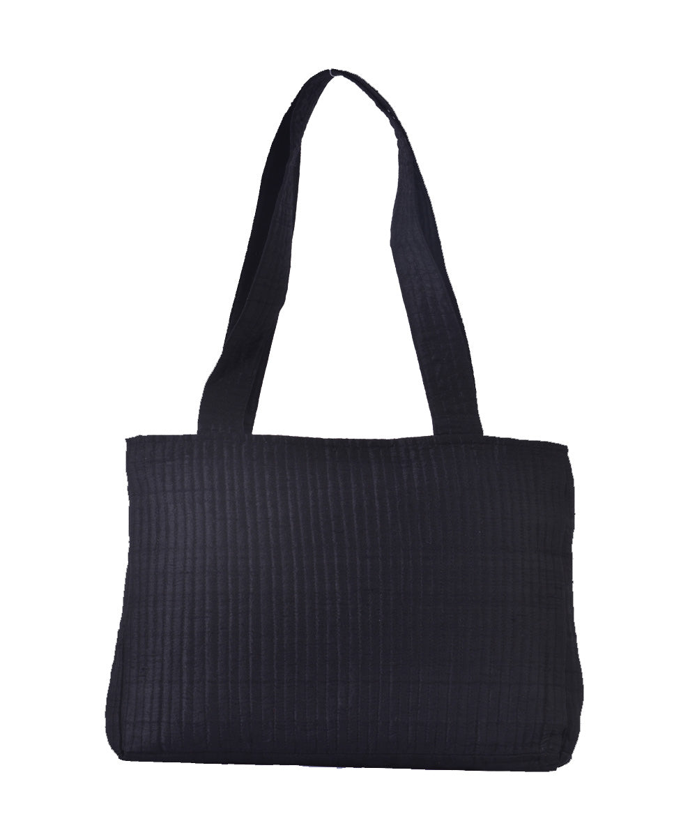 Black red hand embroidery silk tote bag