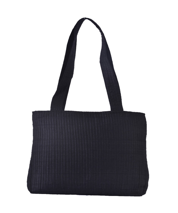 Black red hand embroidery silk tote bag