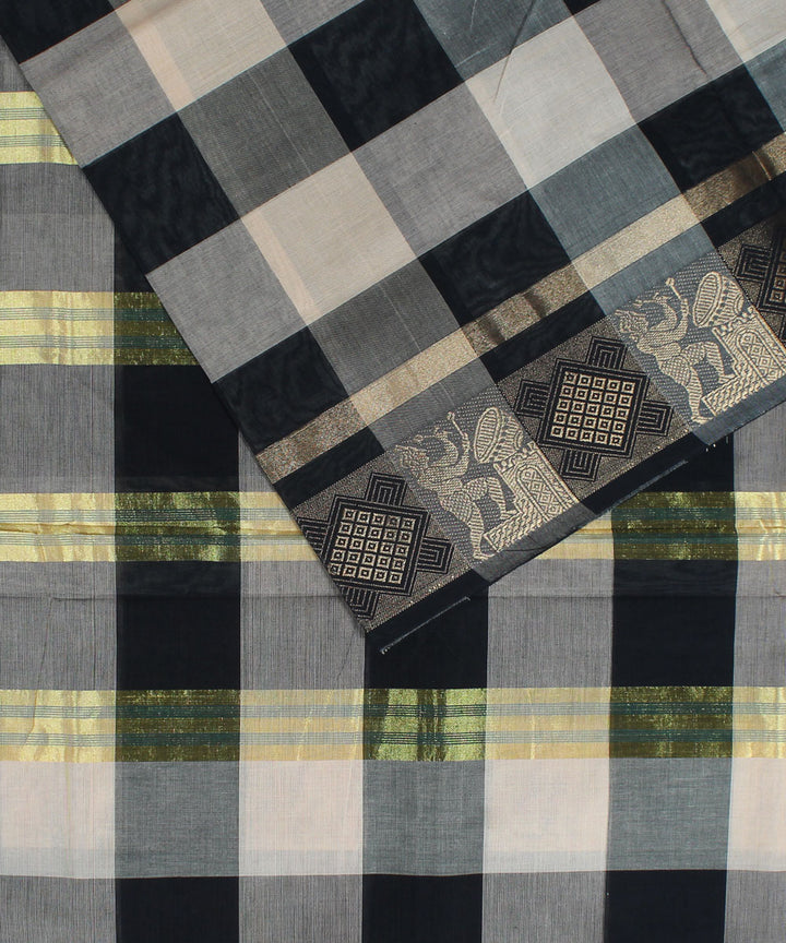 White and black checks cotton handloom chettinadu saree