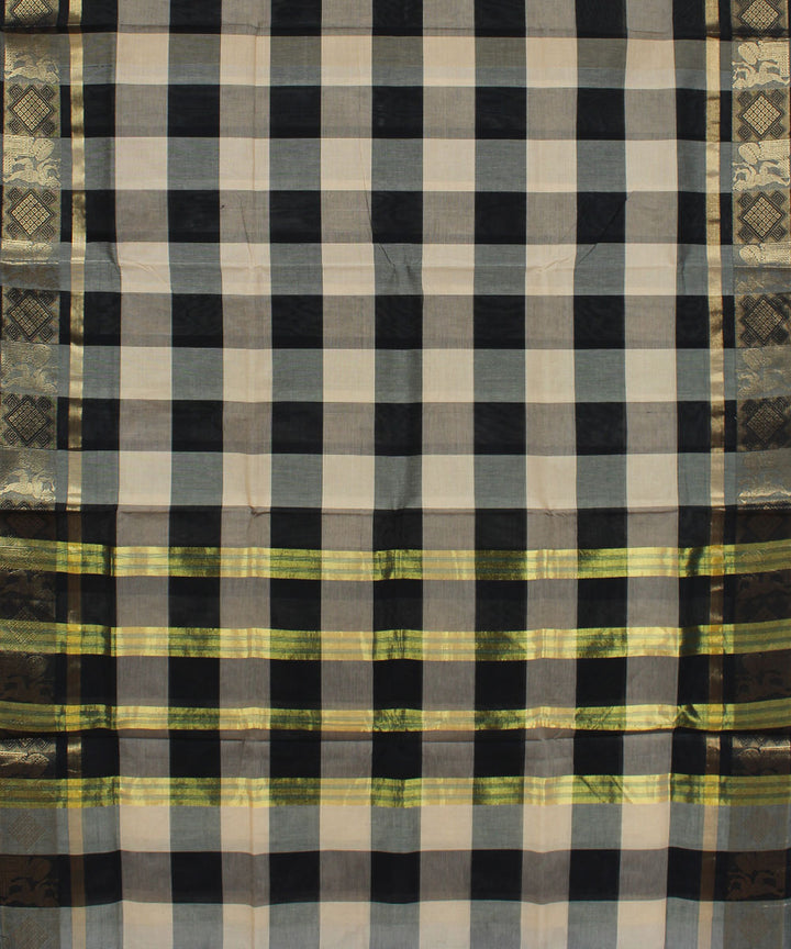White and black checks cotton handloom chettinadu saree