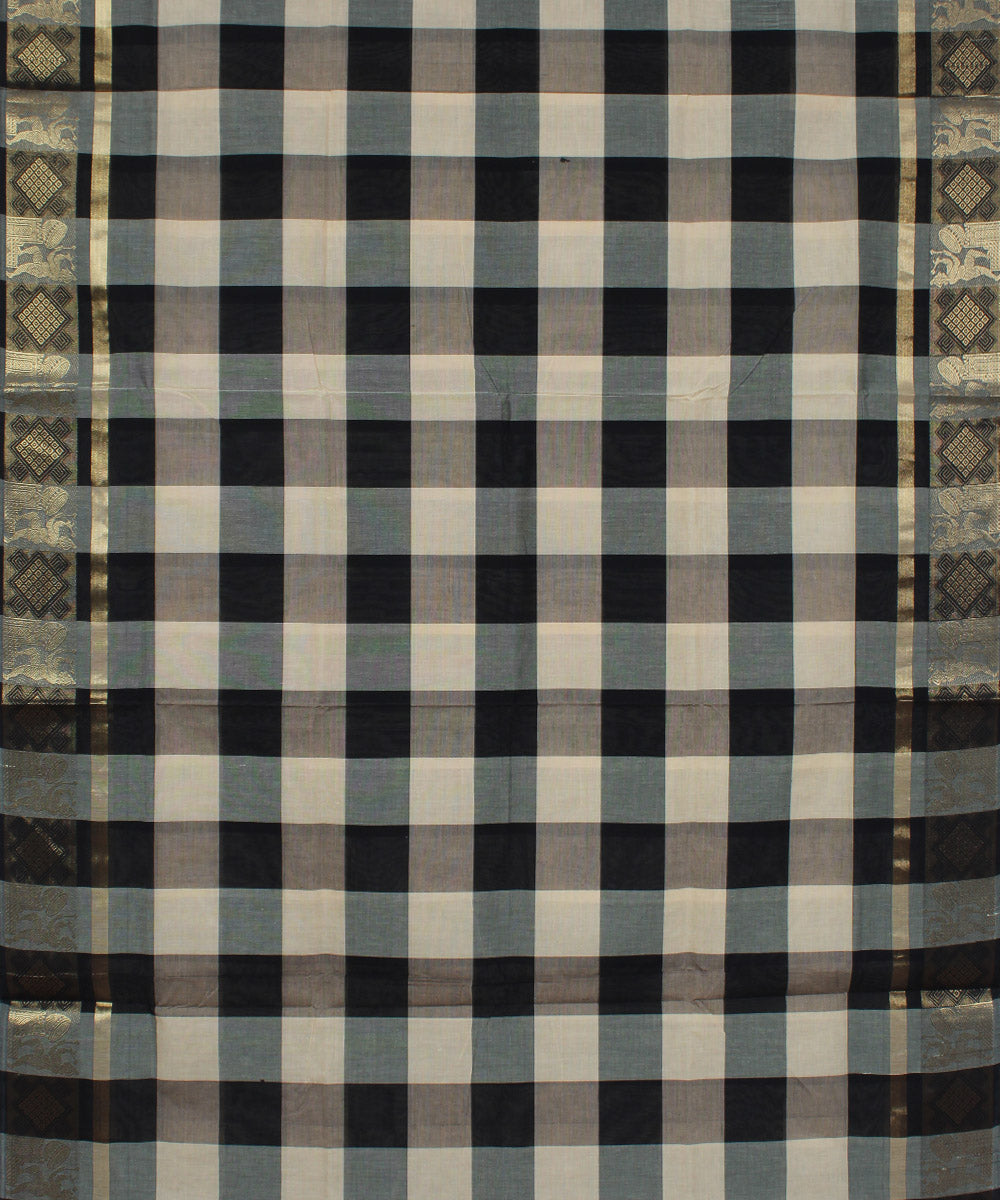 White and black checks cotton handloom chettinadu saree