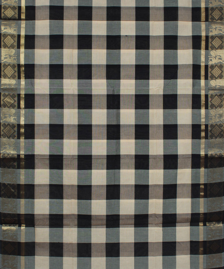 White and black checks cotton handloom chettinadu saree