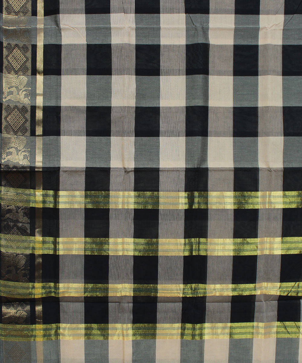 White and black checks cotton handloom chettinadu saree