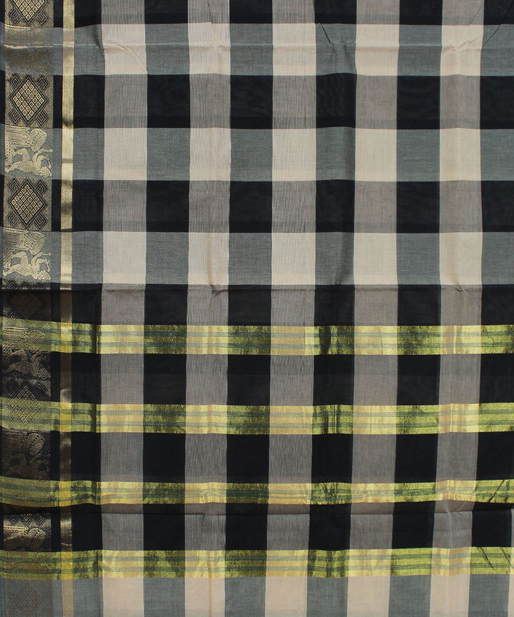 White and black checks cotton handloom chettinadu saree