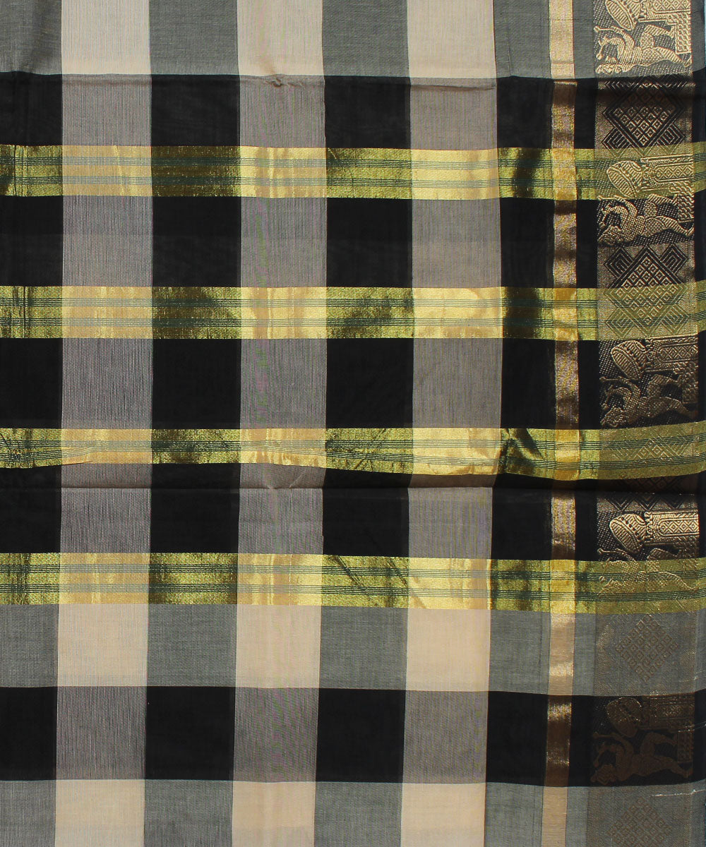 White and black checks cotton handloom chettinadu saree