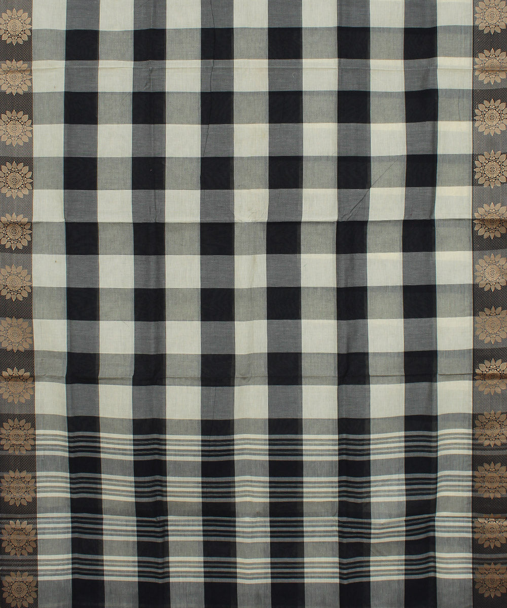 White and black checks handloom cotton chettinadu saree