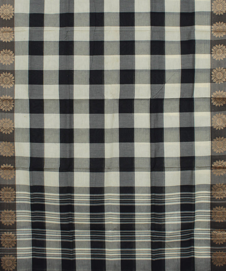 White and black checks handloom cotton chettinadu saree