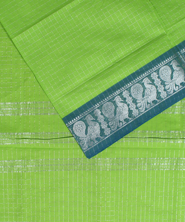 Cyan green cyan border cotton handwoven chettinadu saree