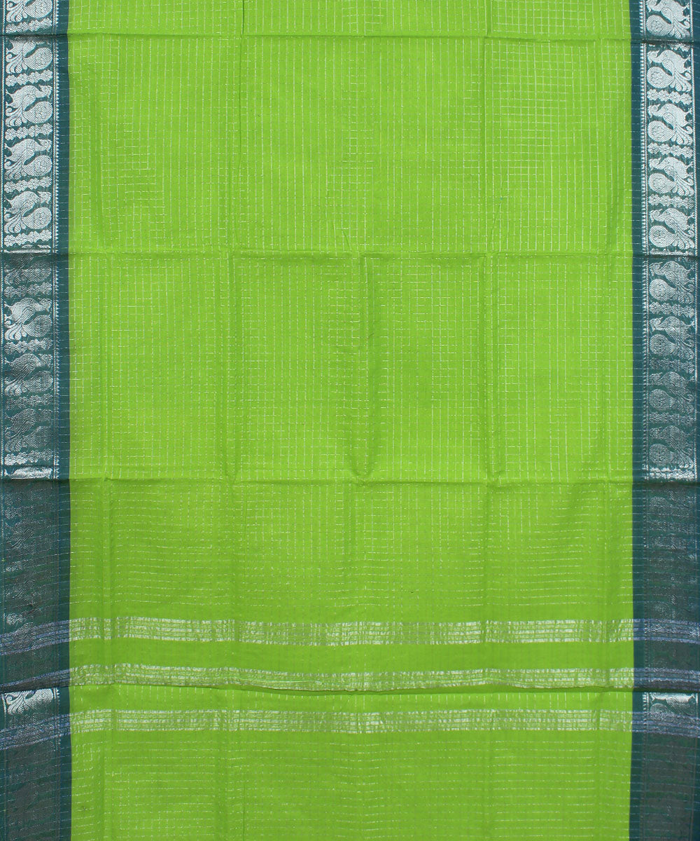 Cyan green cyan border cotton handwoven chettinadu saree