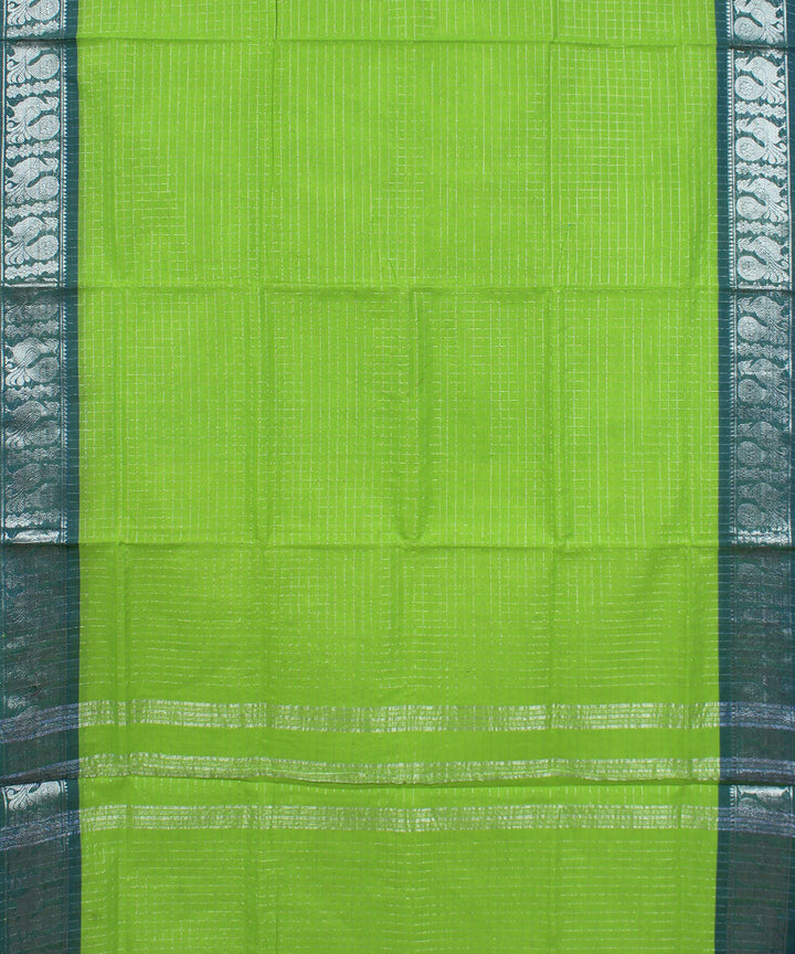 Cyan green cyan border cotton handwoven chettinadu saree
