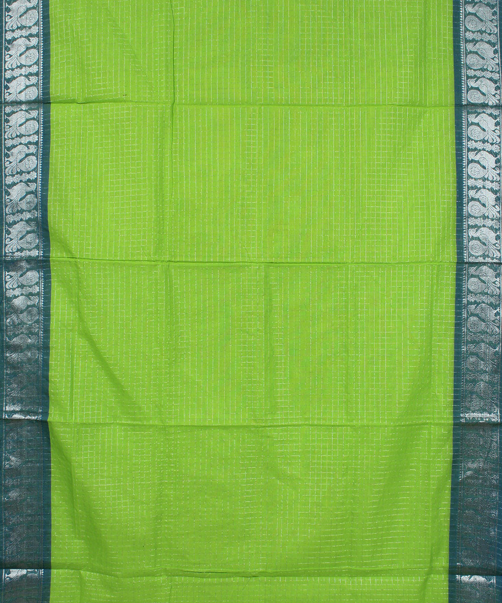 Cyan green cyan border cotton handwoven chettinadu saree