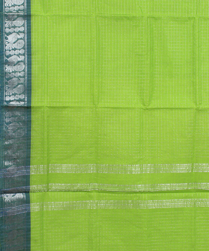 Cyan green cyan border cotton handwoven chettinadu saree