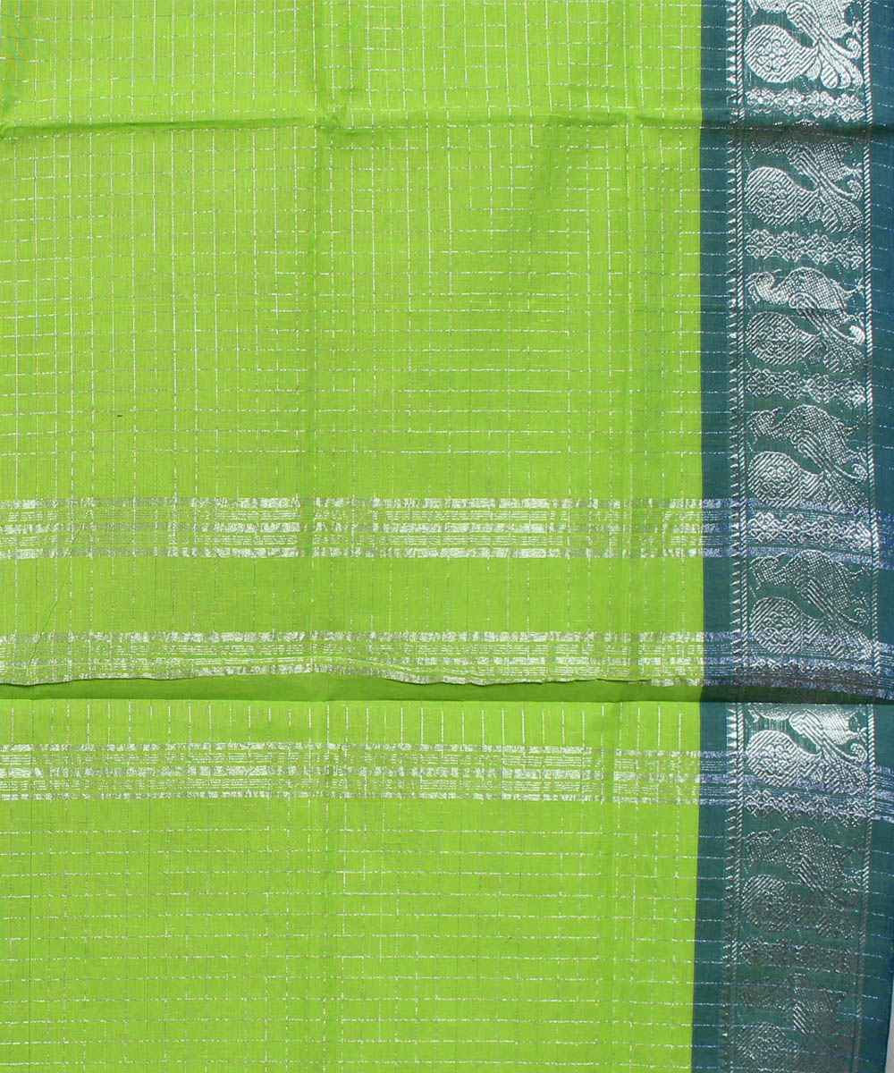 Cyan green cyan border cotton handwoven chettinadu saree