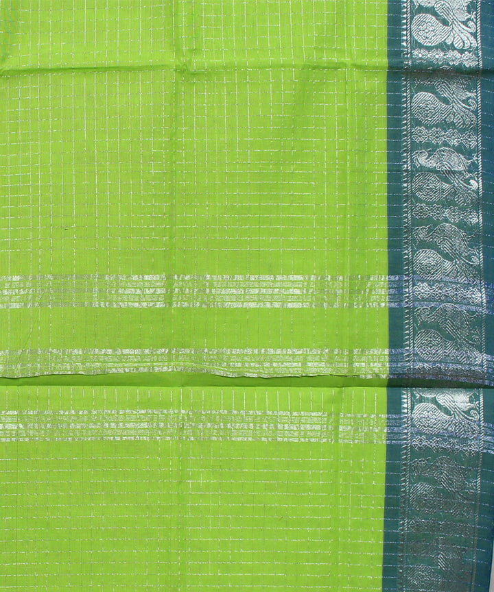 Cyan green cyan border cotton handwoven chettinadu saree