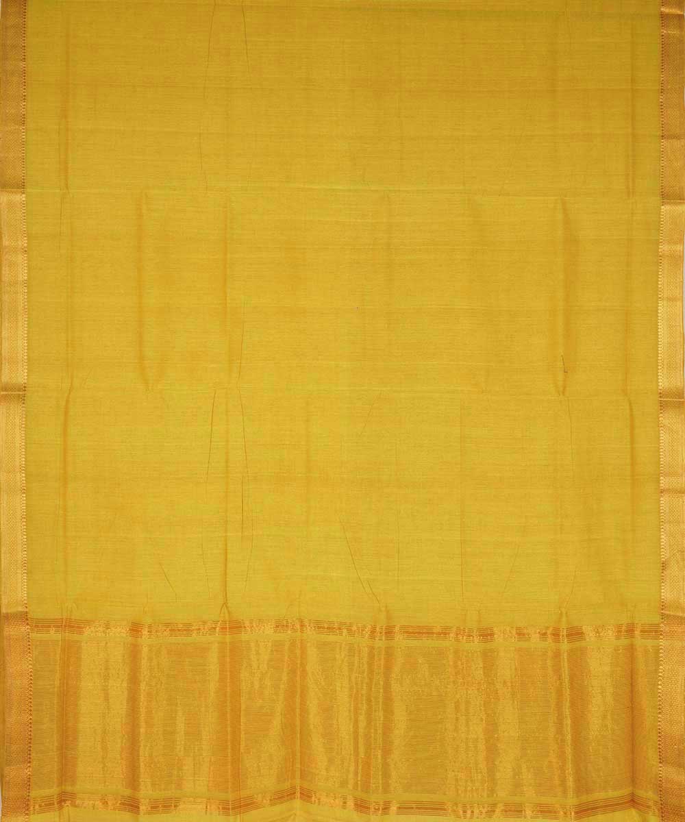 Yellow gold border cotton handwoven mangalagiri saree
