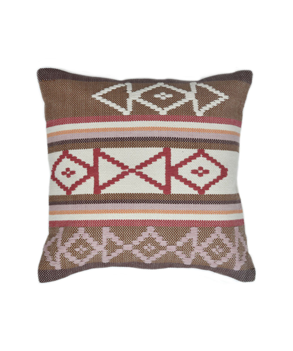 Brown red white handwoven cotton cushion cover