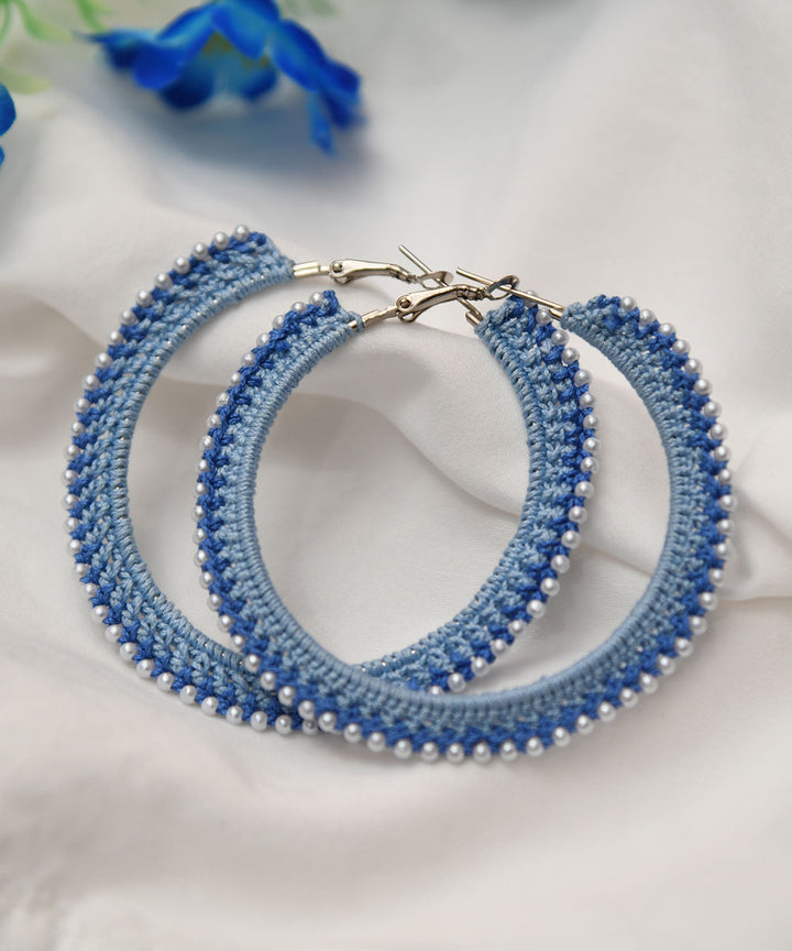 Indigo Sky blue Handcrafted crochet yarn and bead Earring