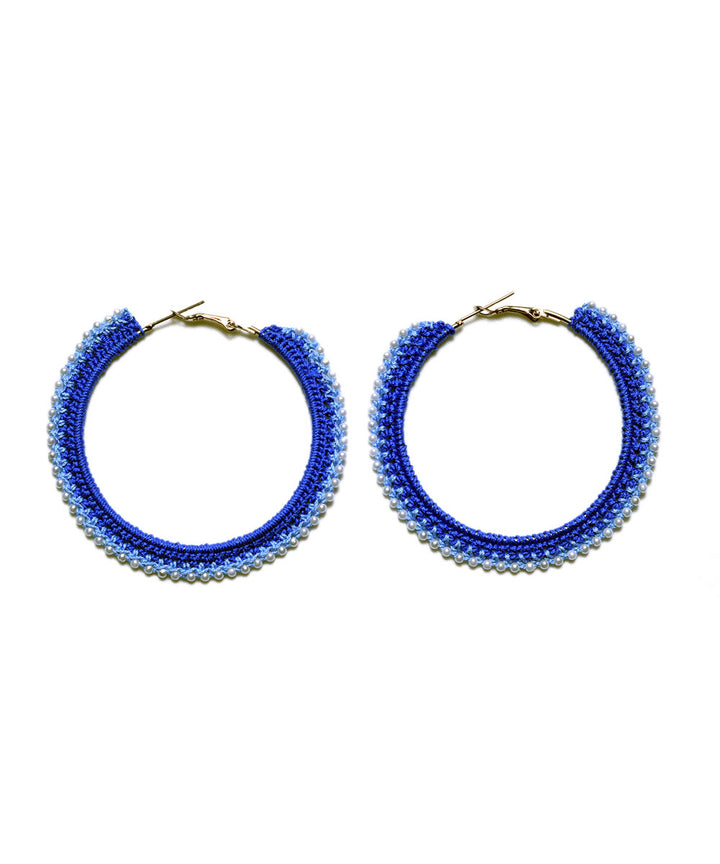 Indigo Sky blue Handcrafted crochet yarn and bead Earring