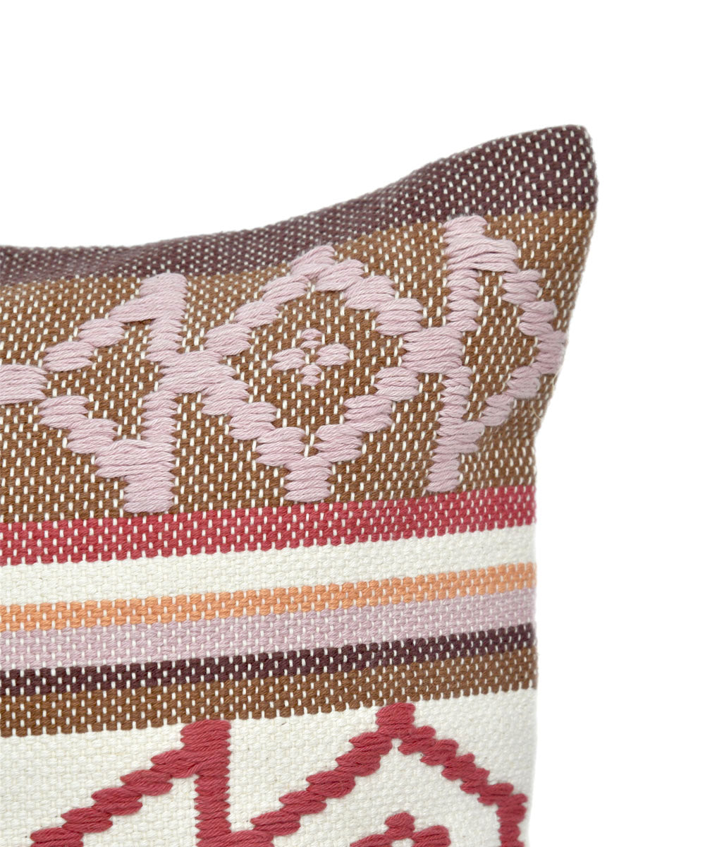 Brown red white handwoven cotton cushion cover