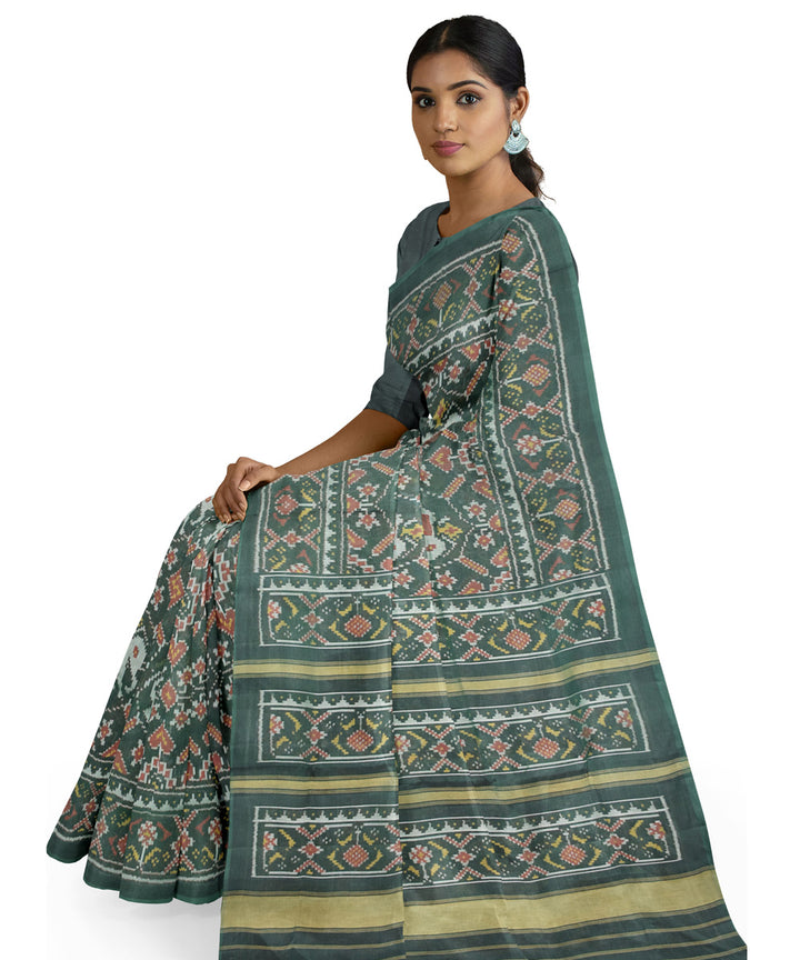 Dark green hand loom cotton patola sari