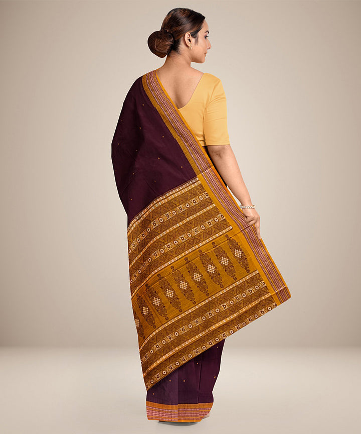 Maroon yellow cotton handwoven bomkai saree