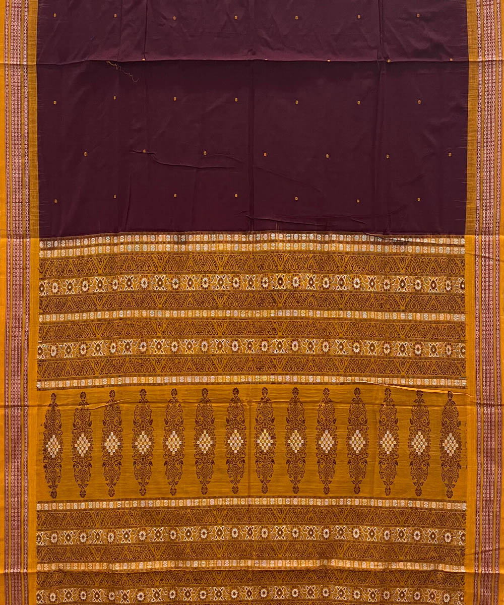 Maroon yellow cotton handwoven bomkai saree