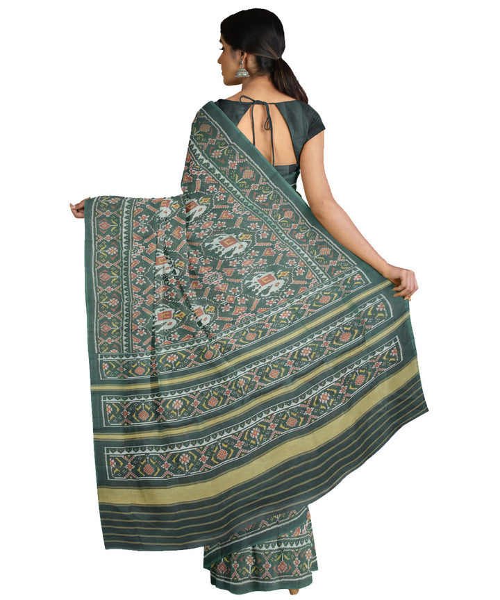 Dark green hand loom cotton patola sari