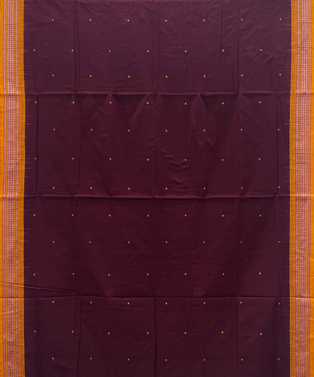 Maroon yellow cotton handwoven bomkai saree