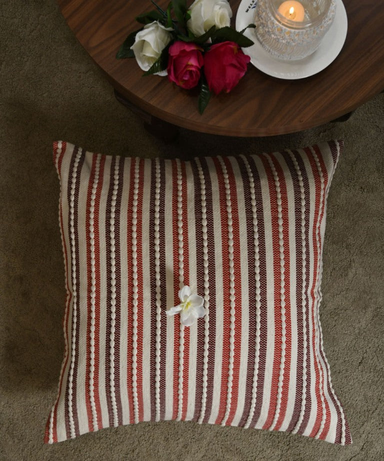 Multicolour stripes handwoven cotton cushion cover