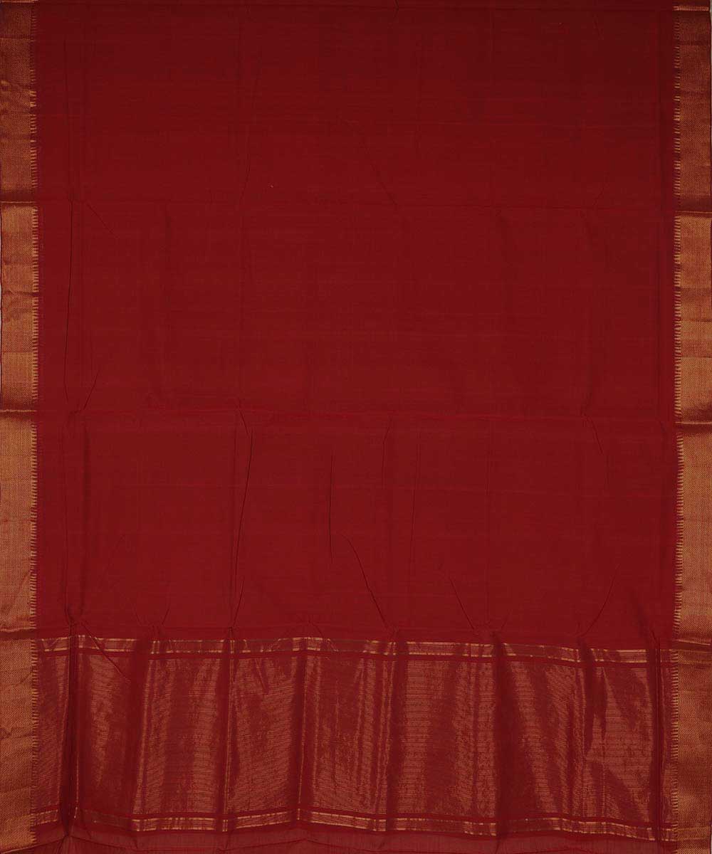 Maroon gold big border cotton handwoven mangalagiri saree